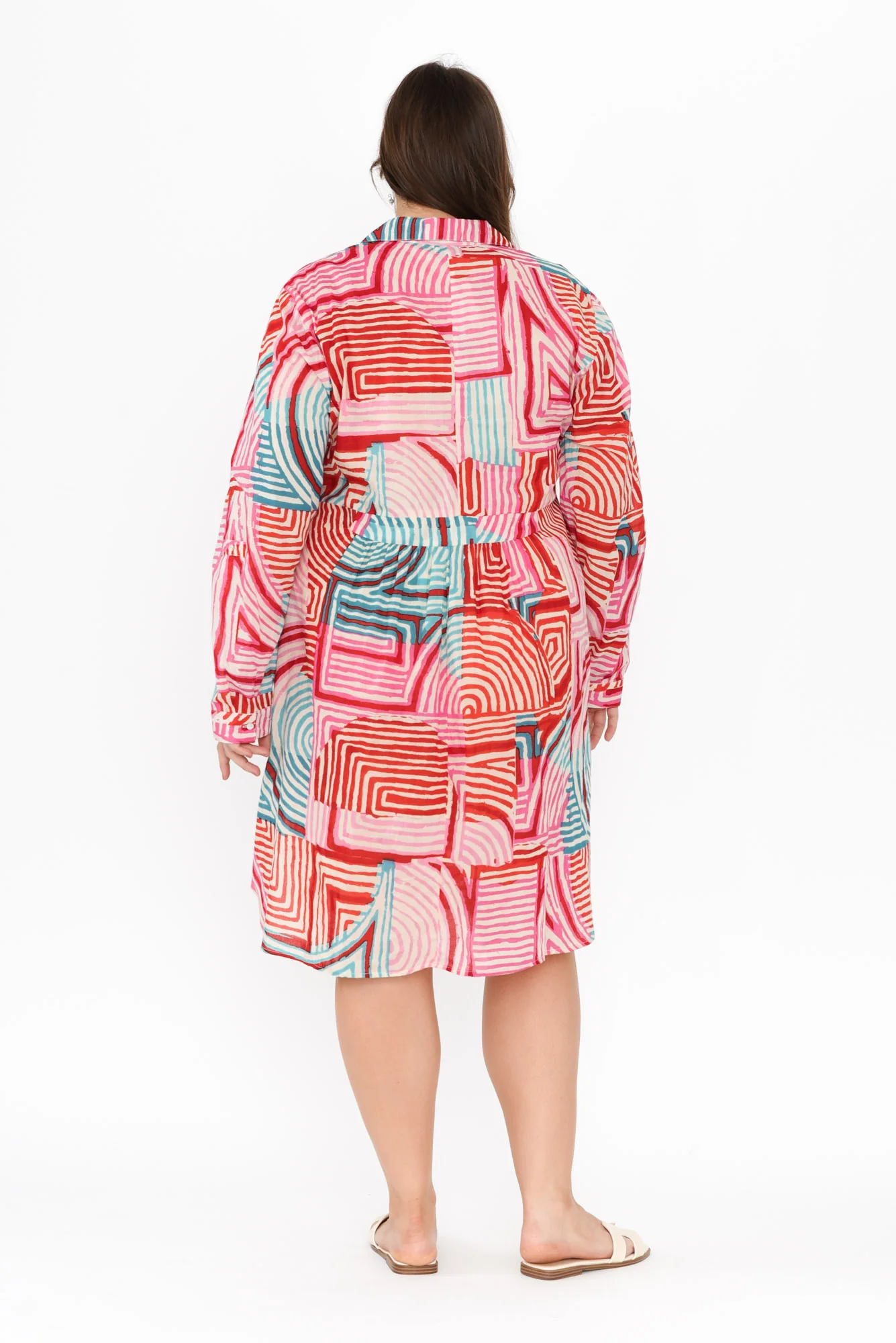 Maya Pink Geo Cotton Shirt Dress