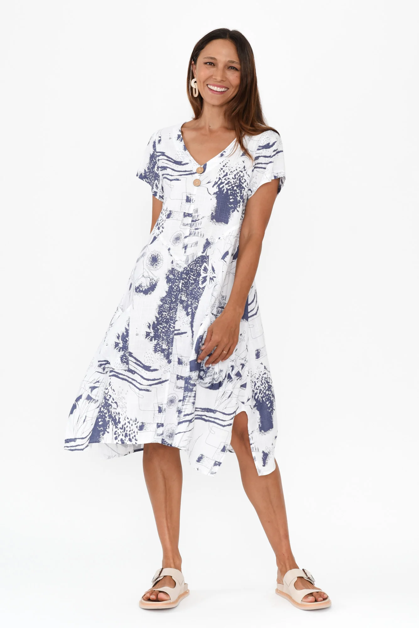 Bryant Blue Abstract Linen Cotton Dress