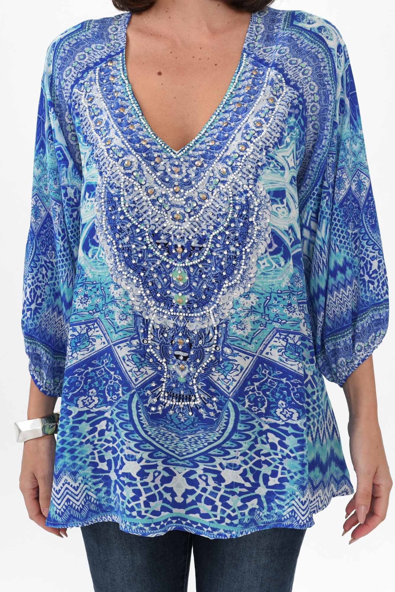 Florence Blue Silk Gypsy Top