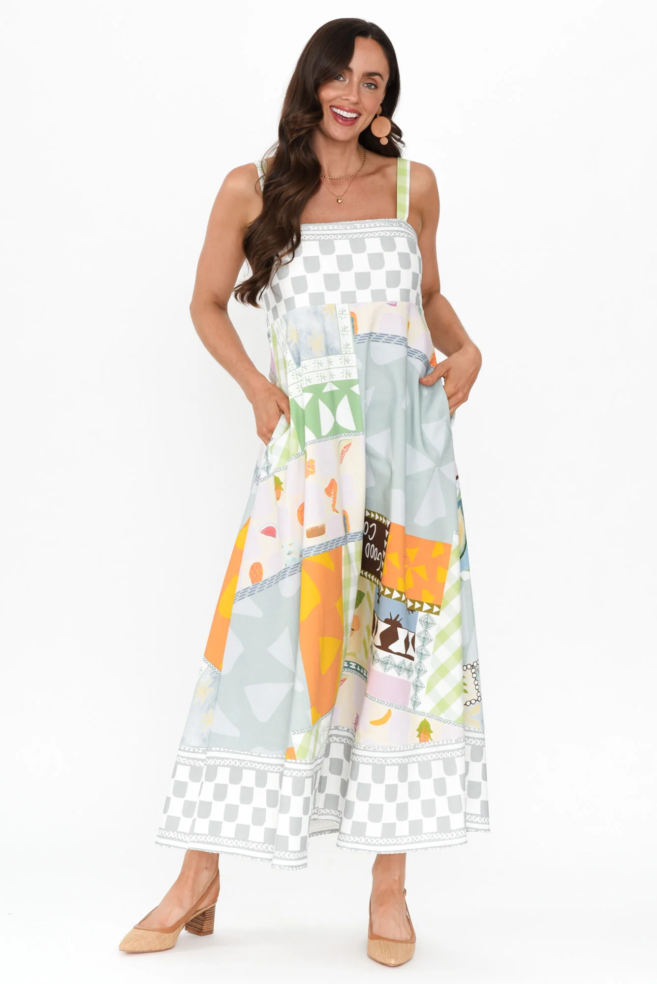 Karris Grey Mosaic Linen Blend Dress