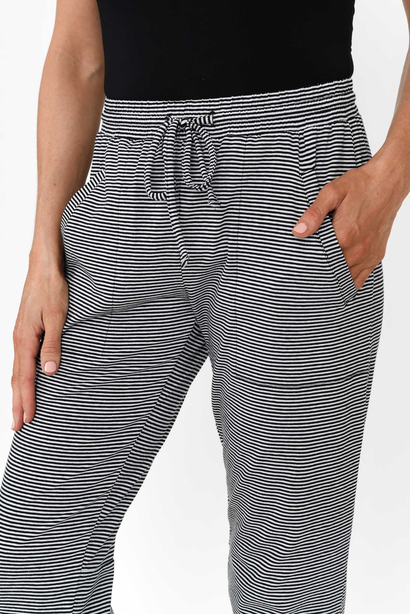 Timmy Black Stripe Cotton Drawstring Pants