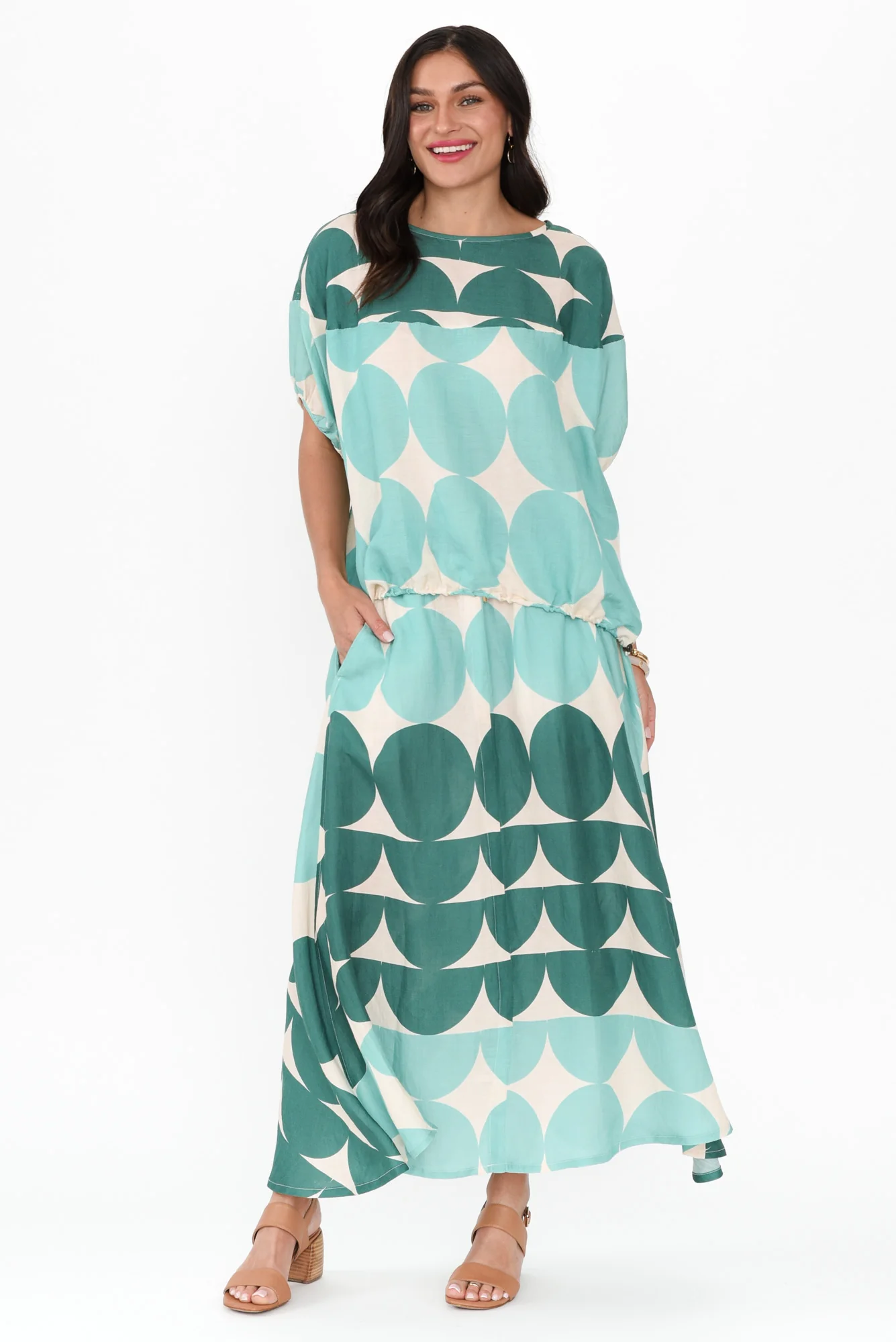 Domino Aqua Spot Linen Blend Top