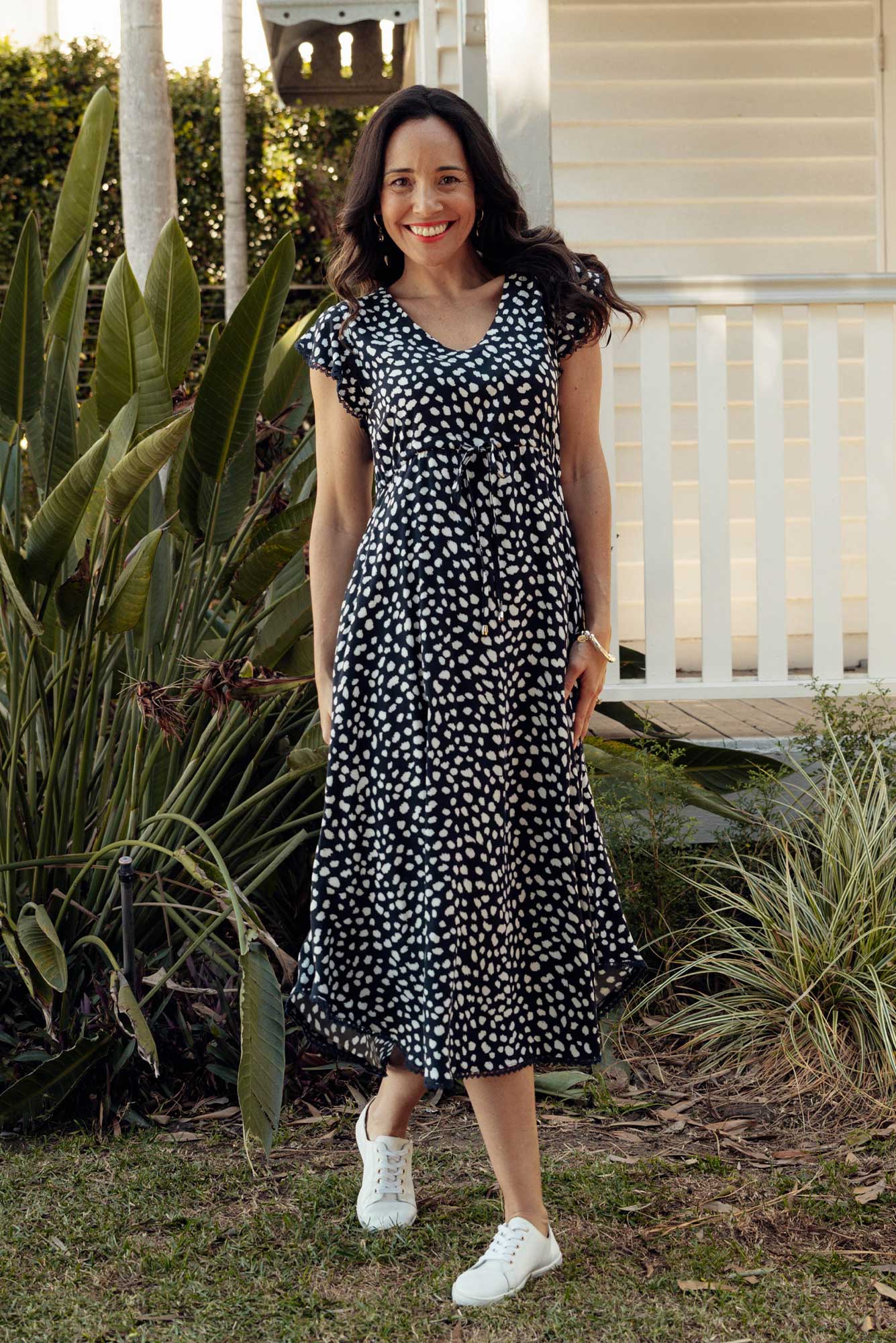 Libby Navy Spot Midi Dress