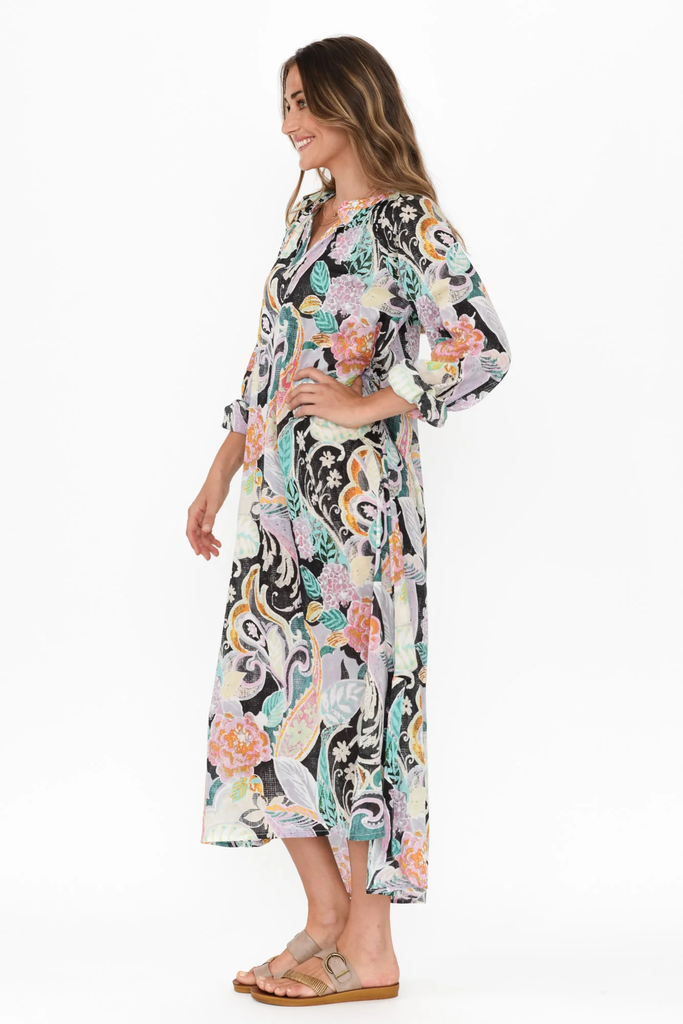 Liliana Black Paisley Cotton Kaftan