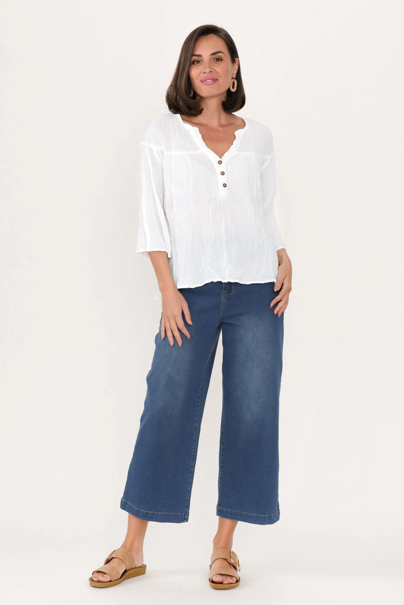 Blaise White Cotton Button Top
