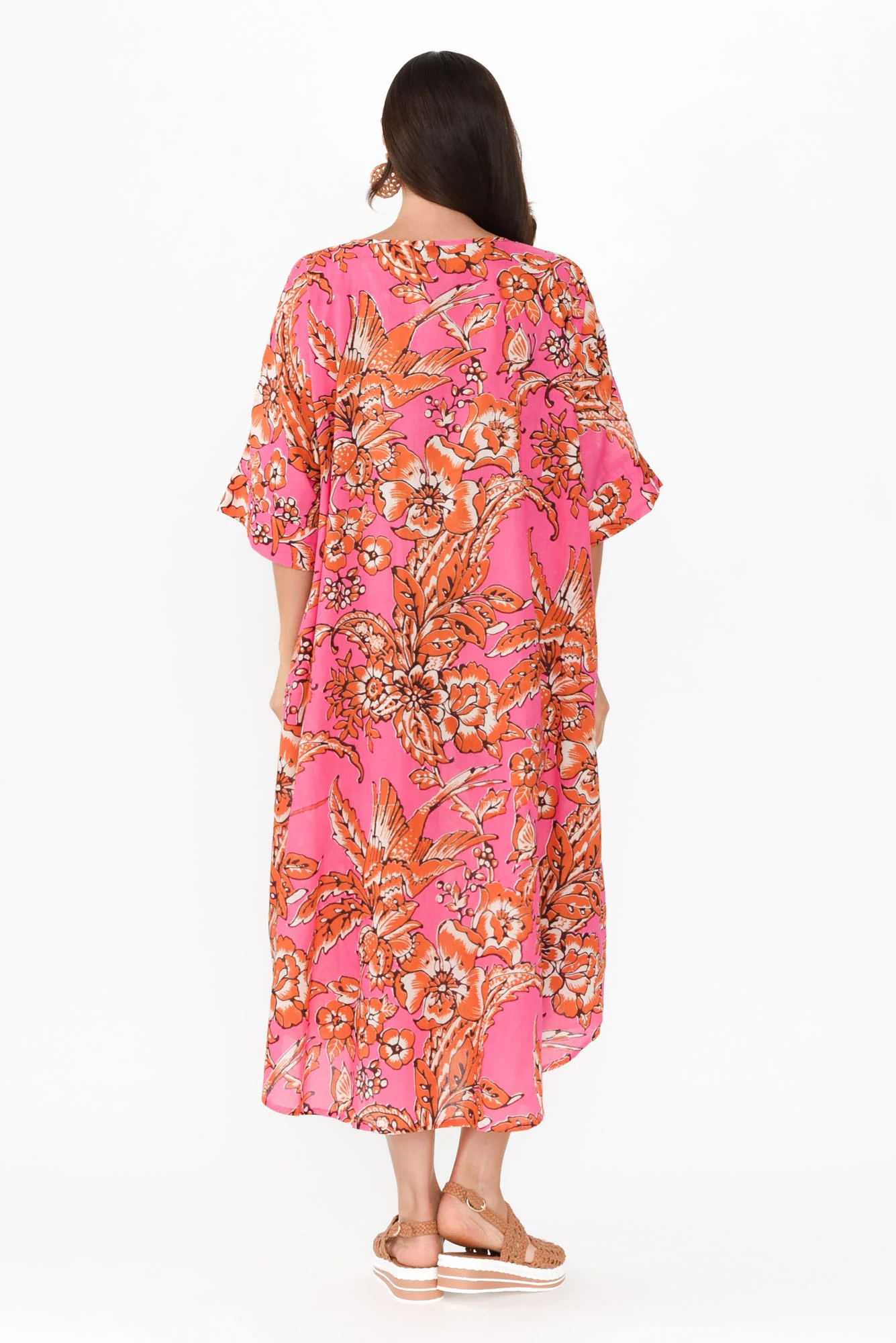 Tella Orange Garden Cotton Kaftan
