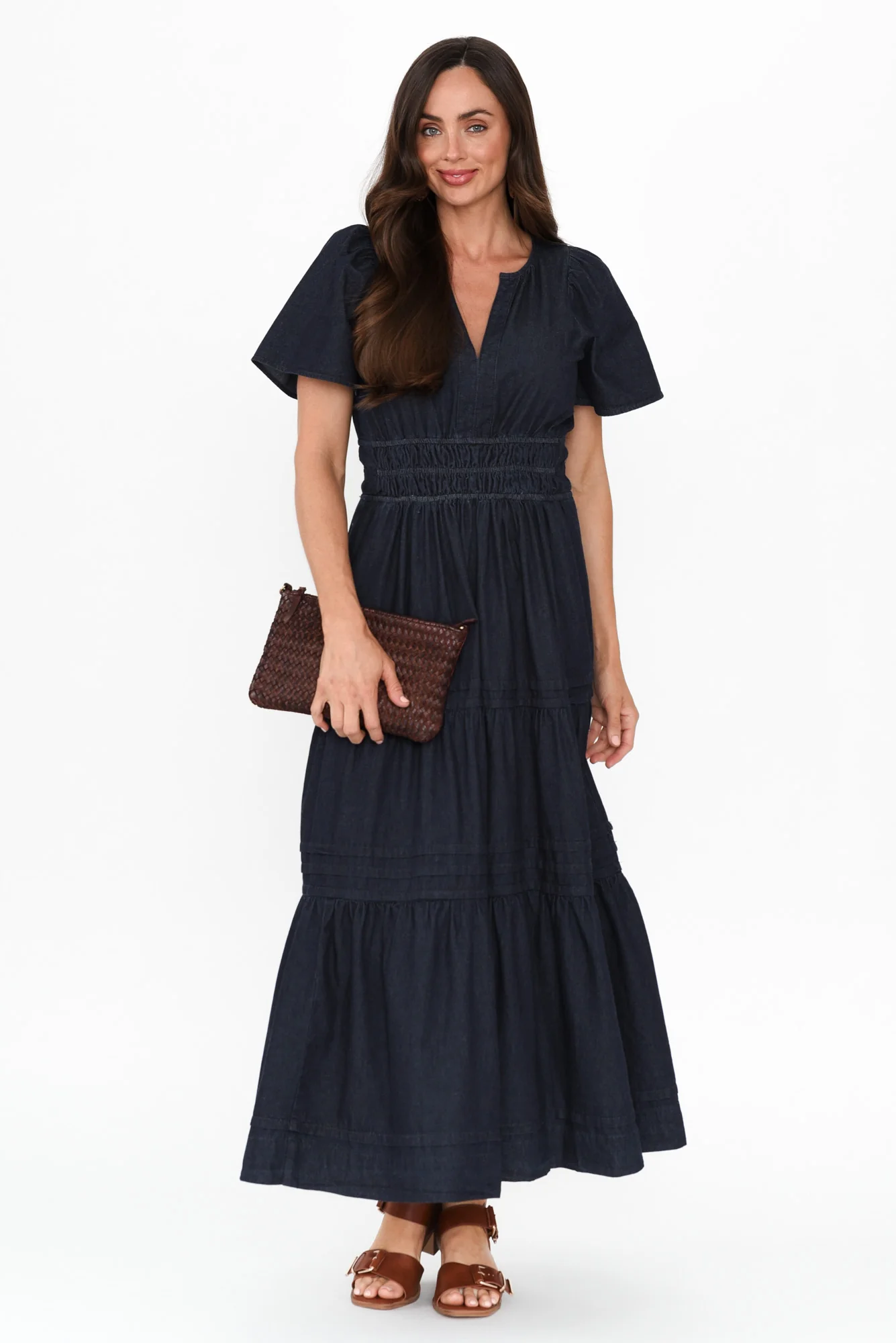 Ellison Blue Denim Tiered Dress