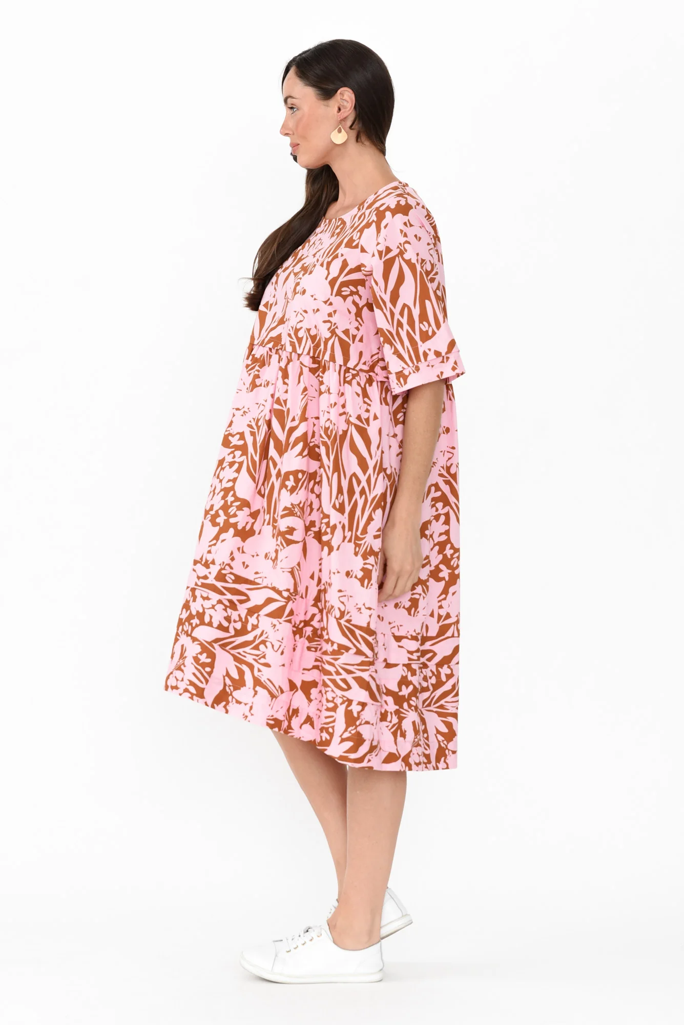 Kingsley Pink Geo Cotton Tiered Dress