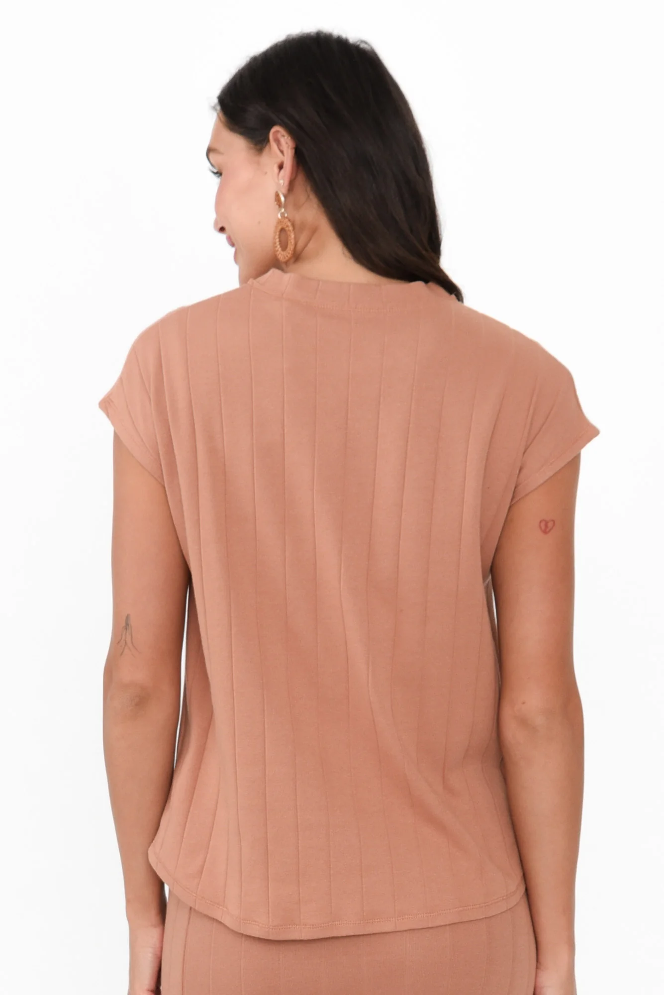 Dori Mocha Cotton Blend Ribbed Top