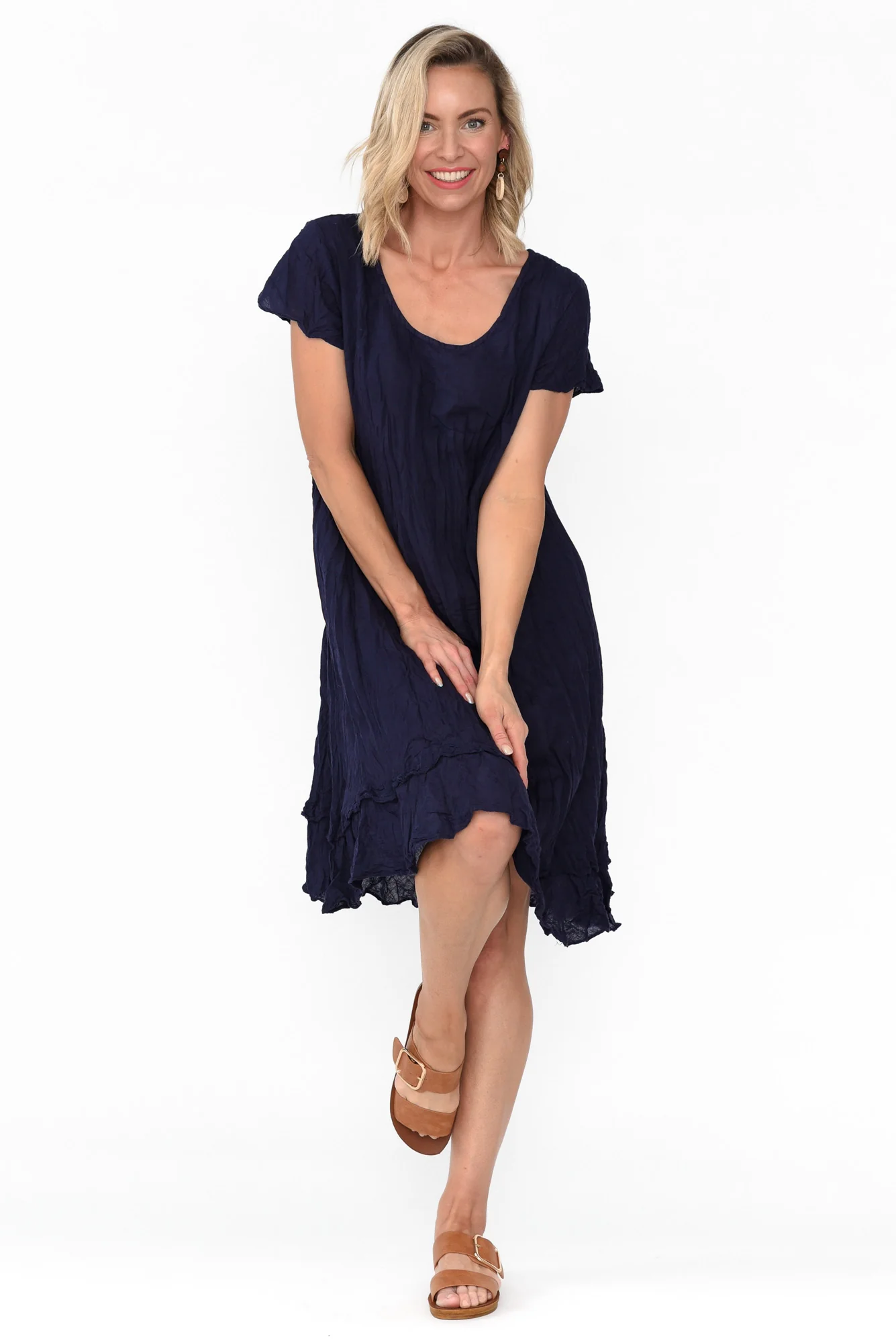 Lauren Navy Crinkle Cotton Dress