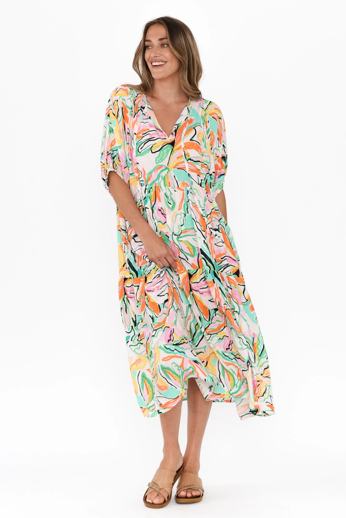 Rima Green Floral Midi Dress