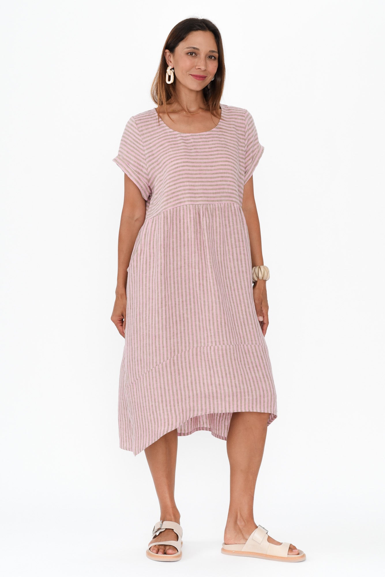 Liana Beige Stripe Linen Dress