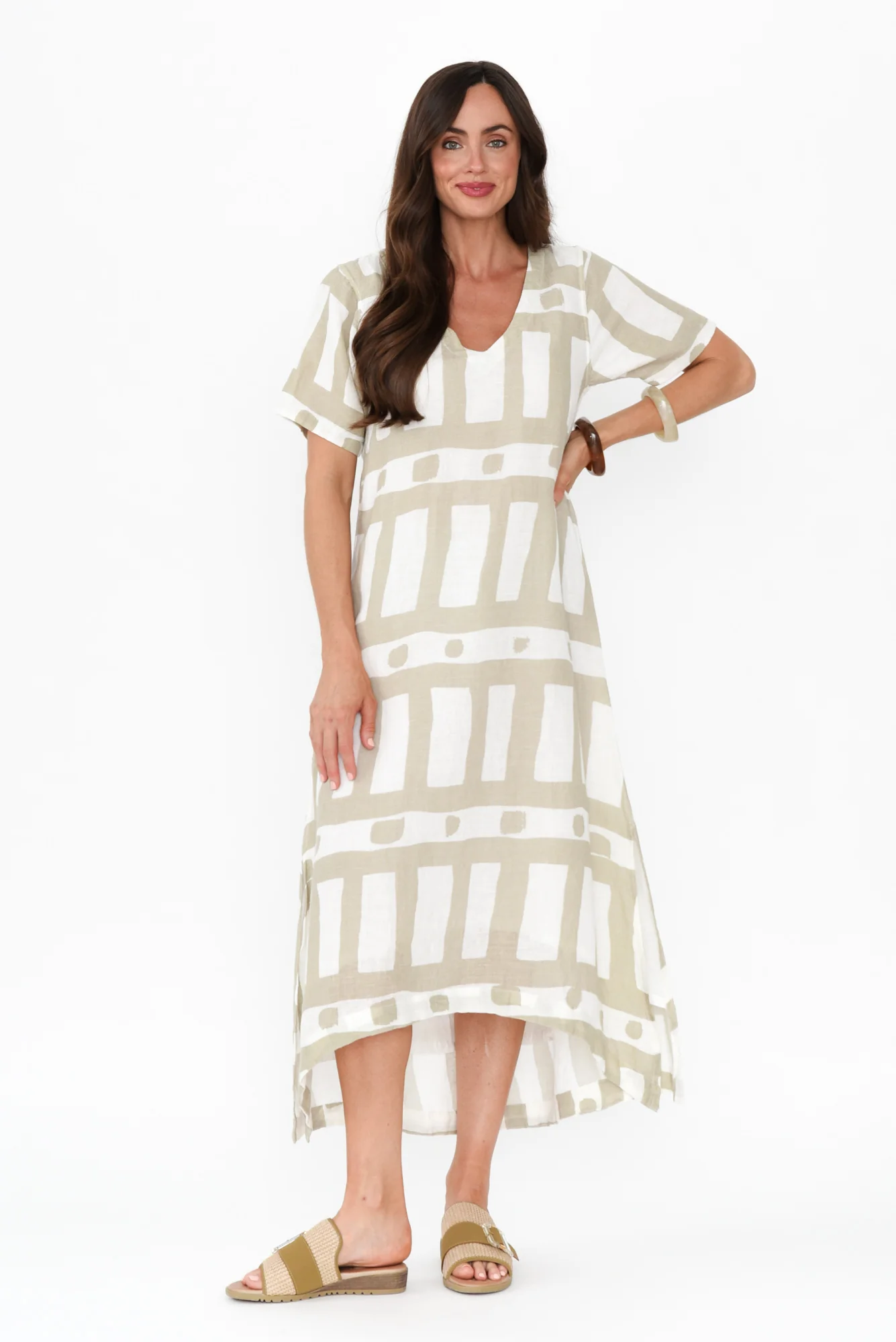 Posie Beige Geo Linen Tee Dress