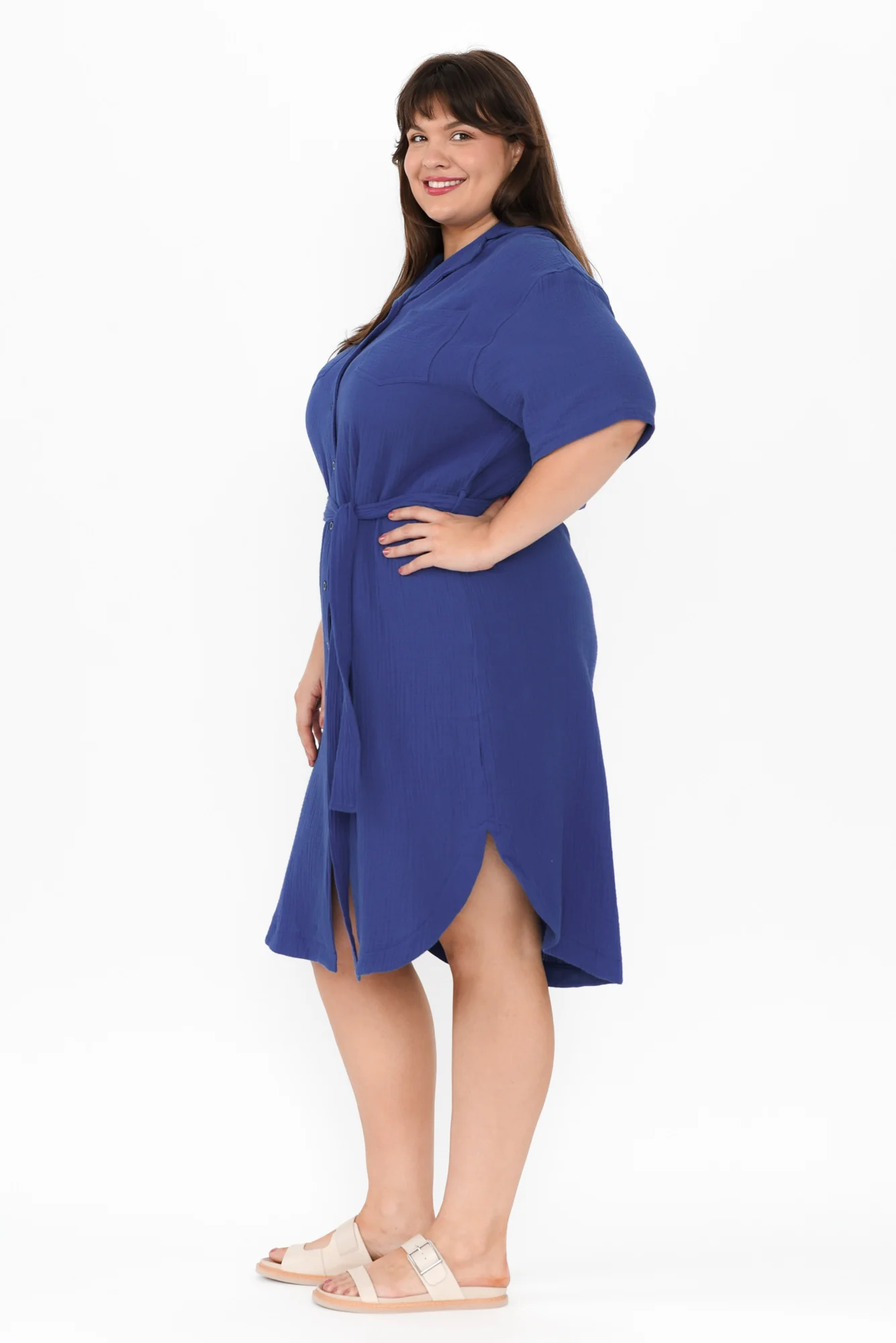 Tahiti Cobalt Cotton Cheesecloth Tie Dress