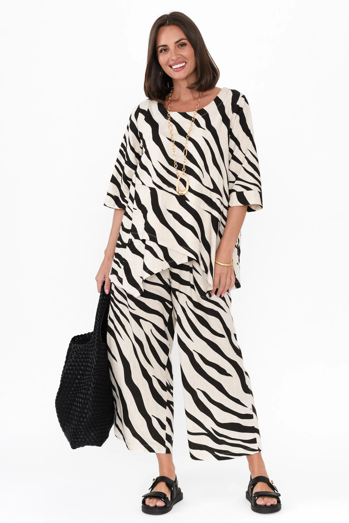 Anya Black Zebra Linen Cotton Top