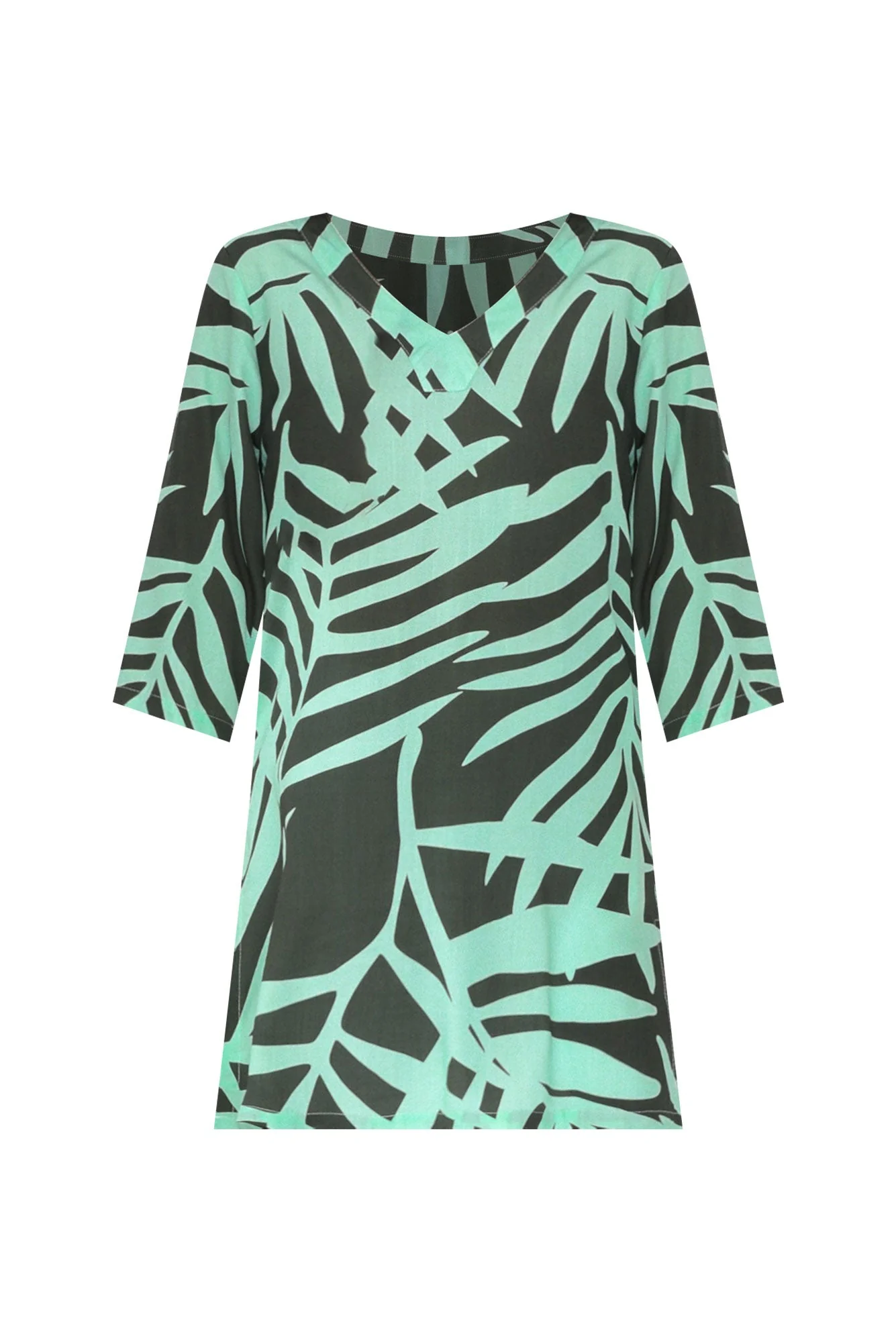 Enzo Aqua Leaf V Neck Tunic
