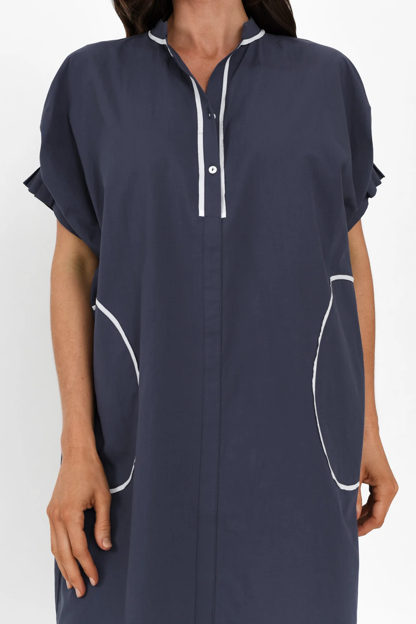 Ellen Navy Contrast Cotton Poplin Dress