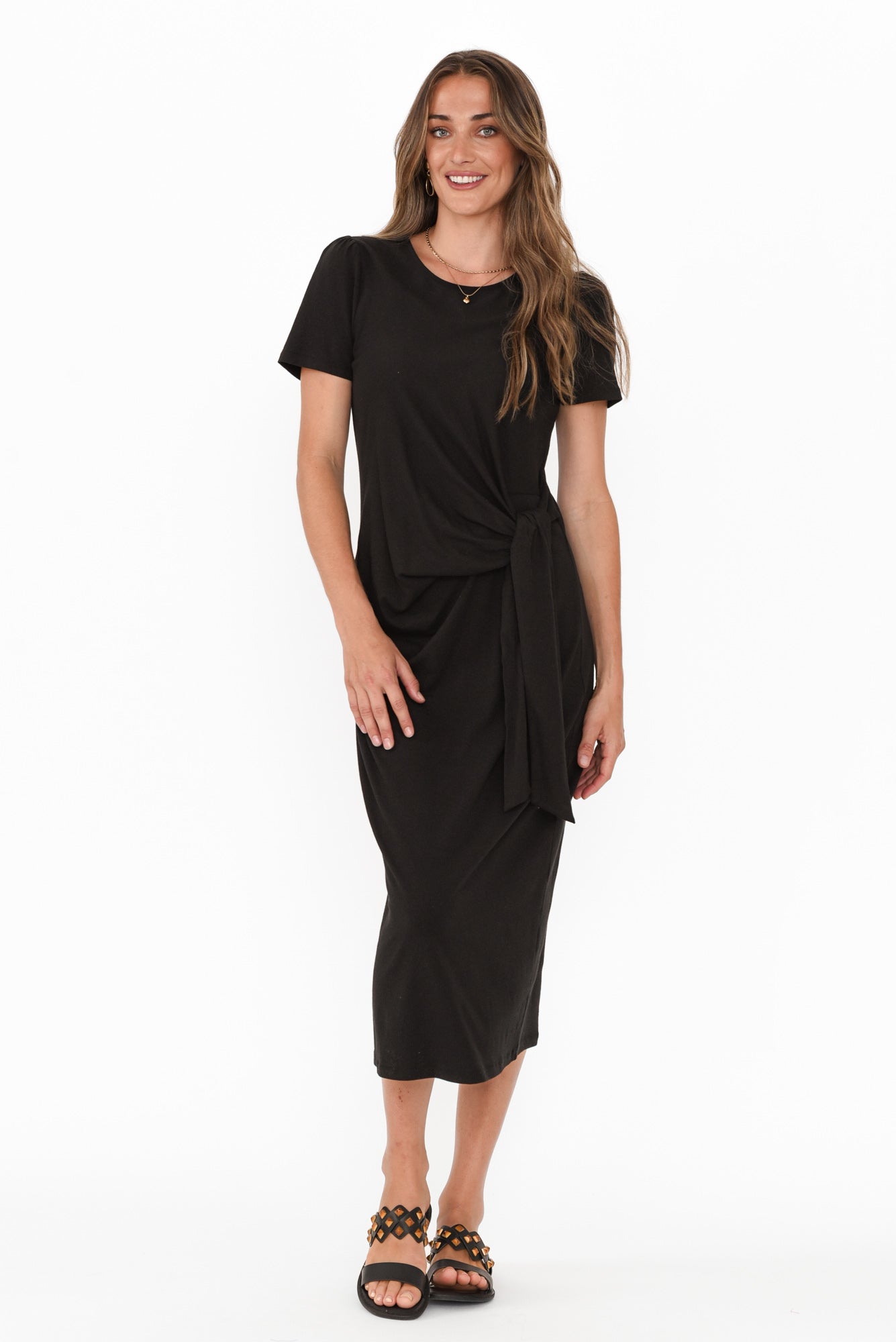 Kitt Black Cotton Stretch Tie Dress