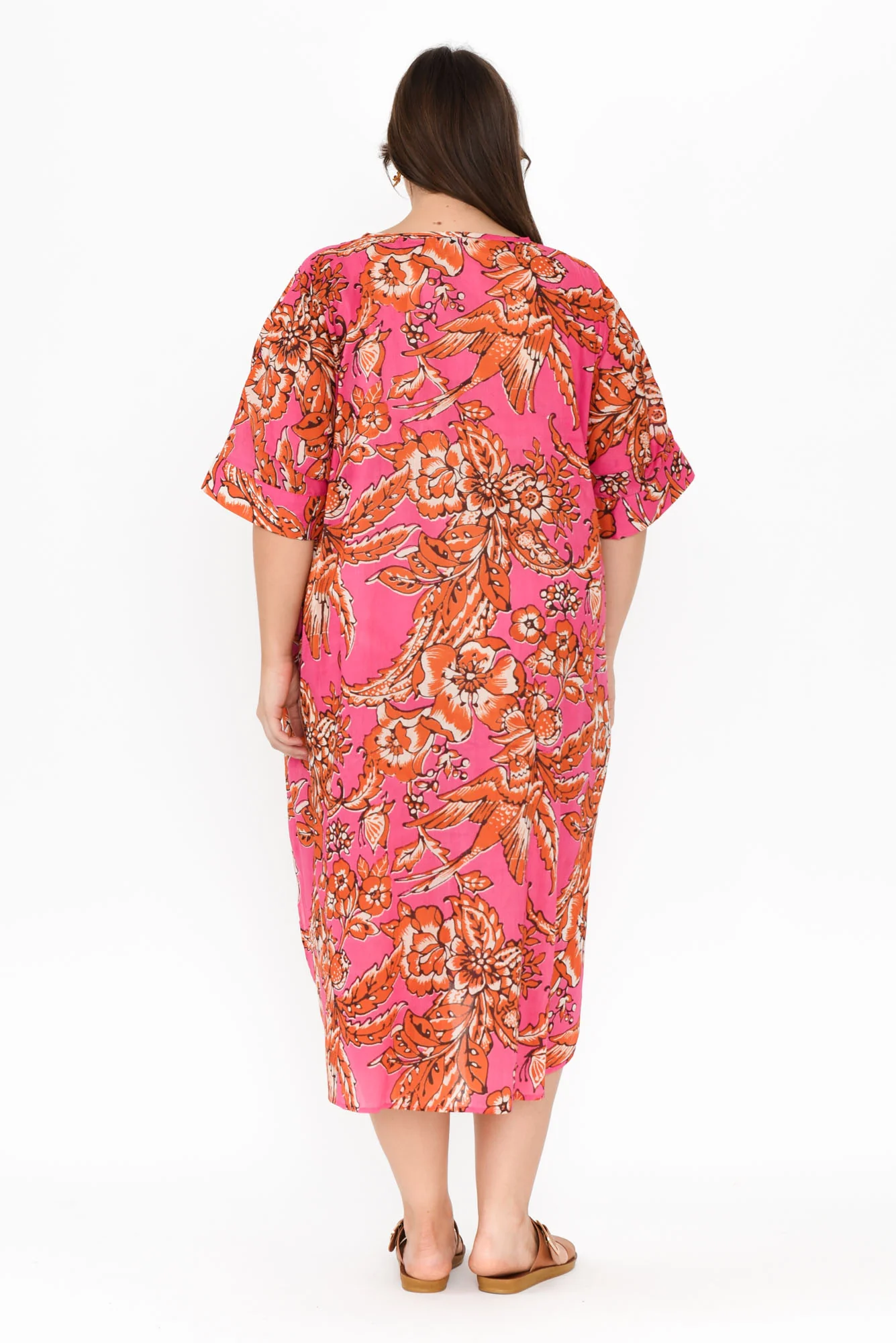 Tella Orange Garden Cotton Kaftan