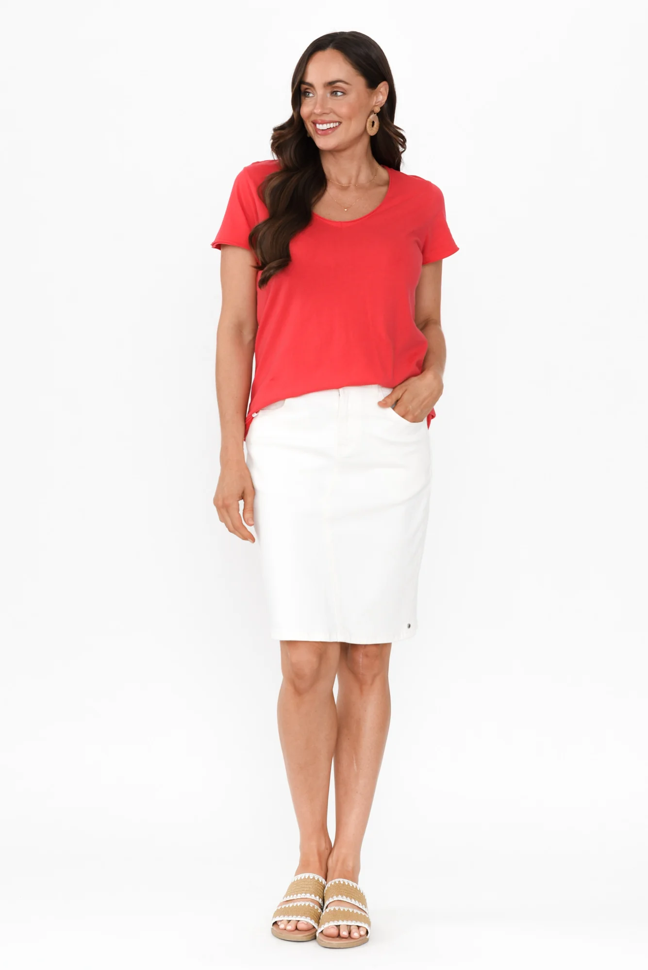 Red Cotton Fundamental Vee Tee