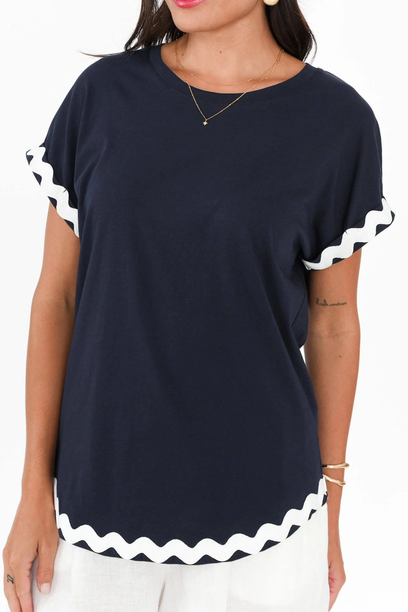 Sunny Navy Ric Rac Cotton Tee