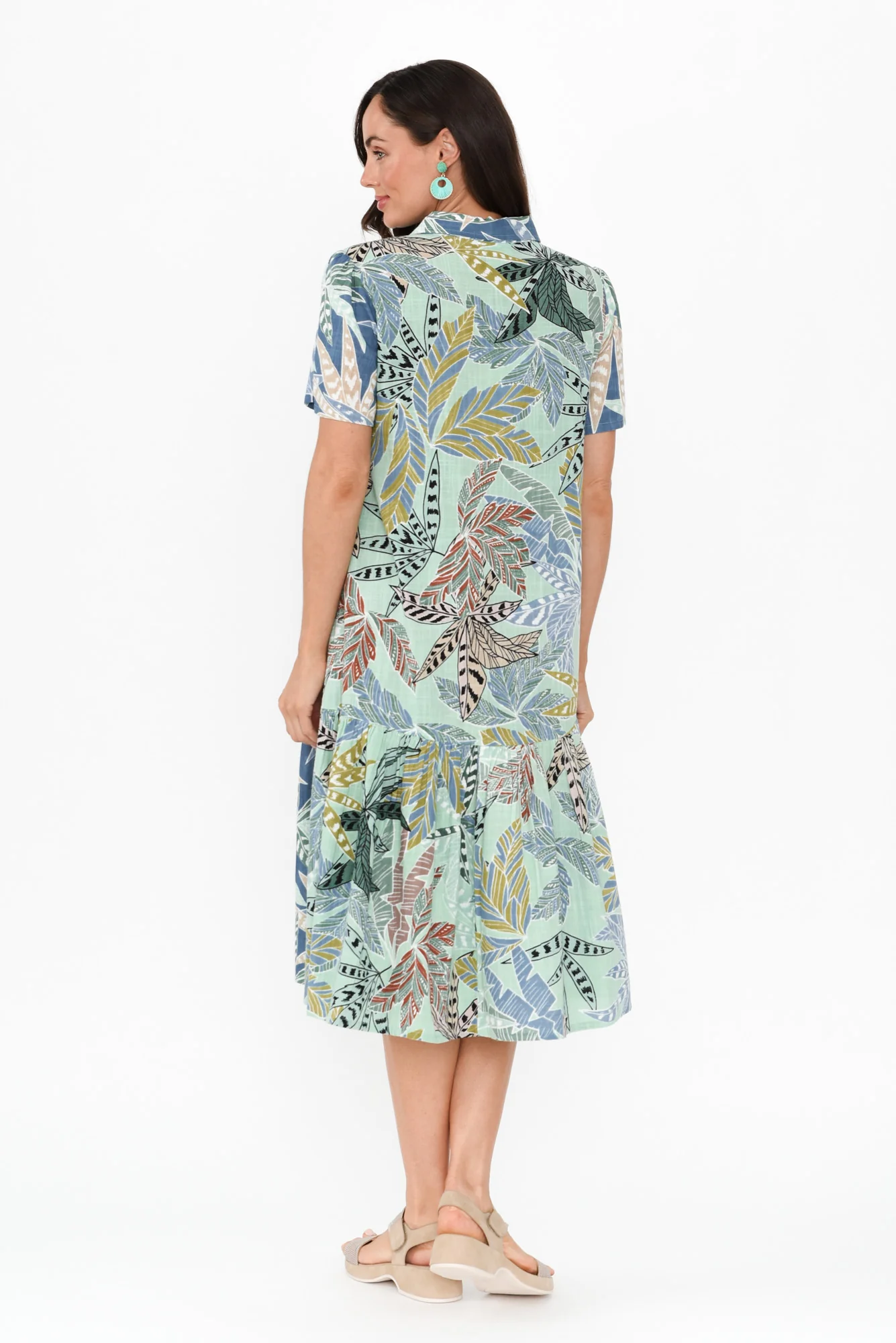 Fitzroy Green Leaf Cotton Collared Dress