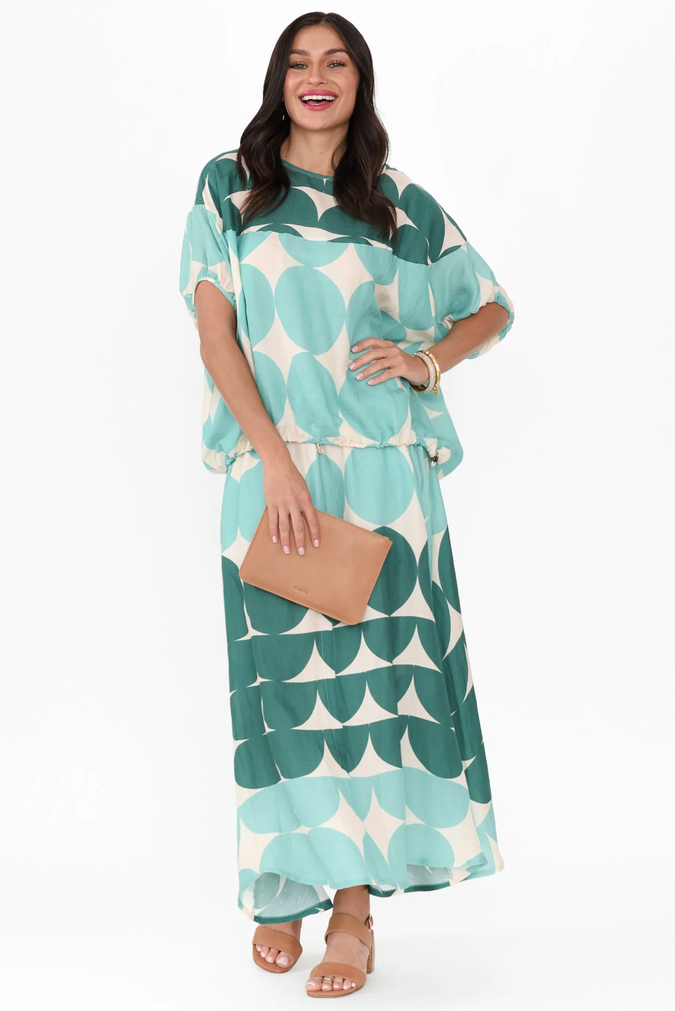 Domino Aqua Spot Linen Blend Top