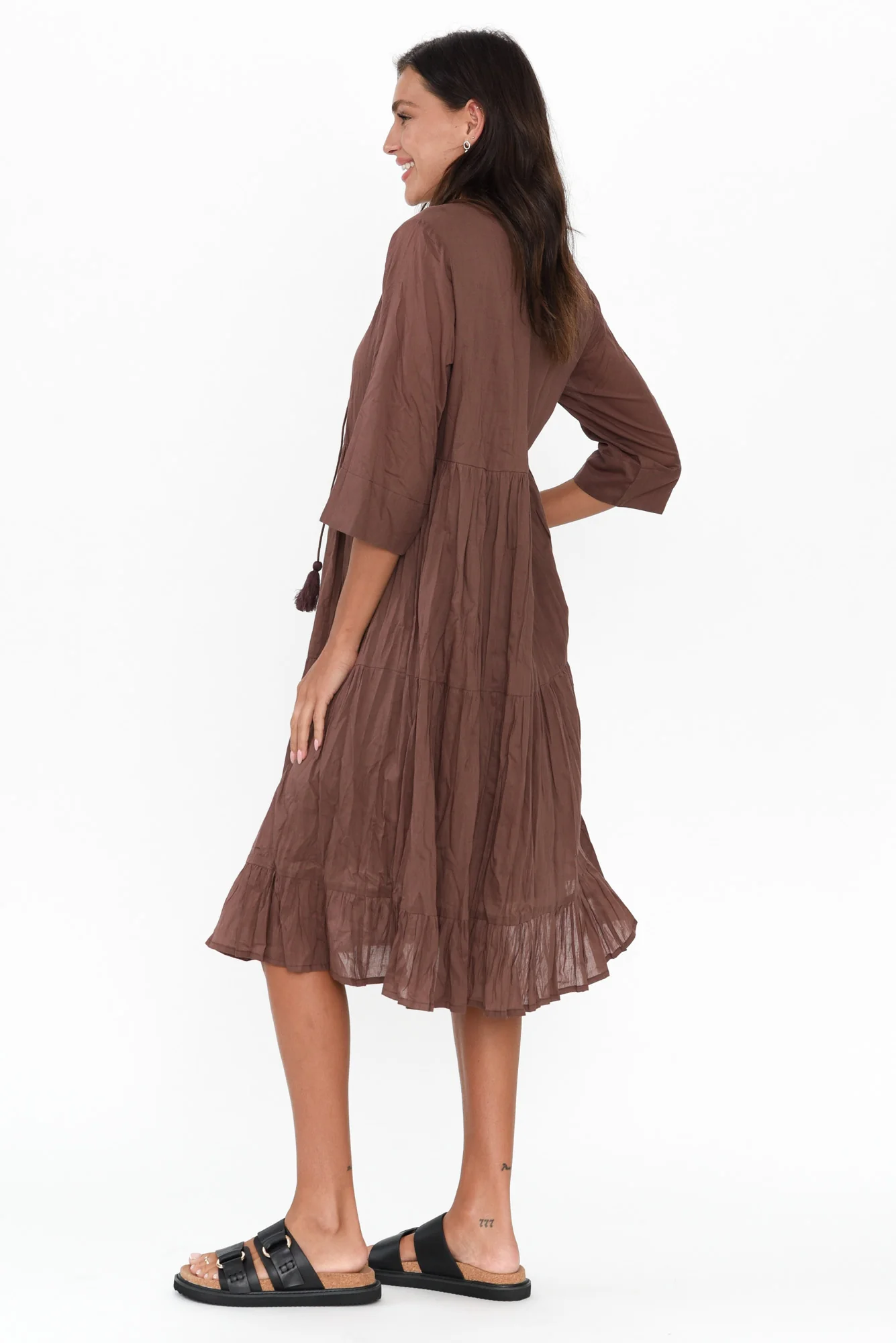 Milana Chocolate Crinkle Cotton Dress