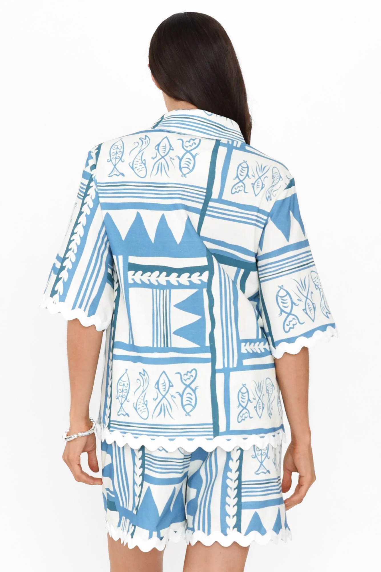 Nissa Blue Sea Linen Blend Shirt