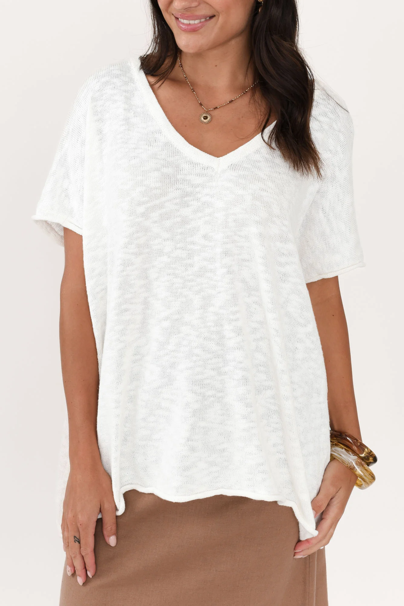 Saxon White Oversized Knit Top