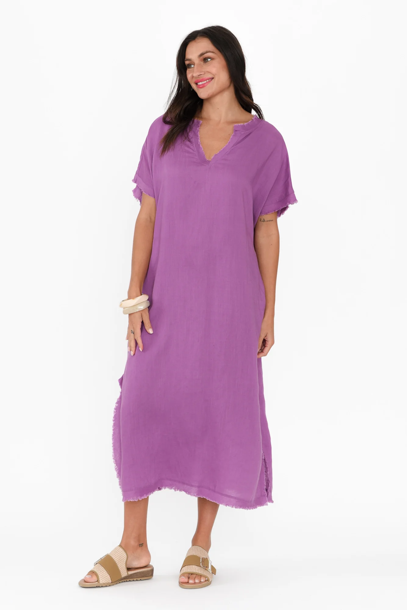 Darlene Purple Linen Blend Dress