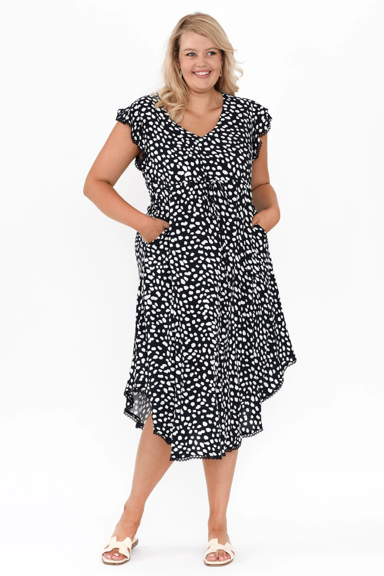 Libby Navy Spot Midi Dress