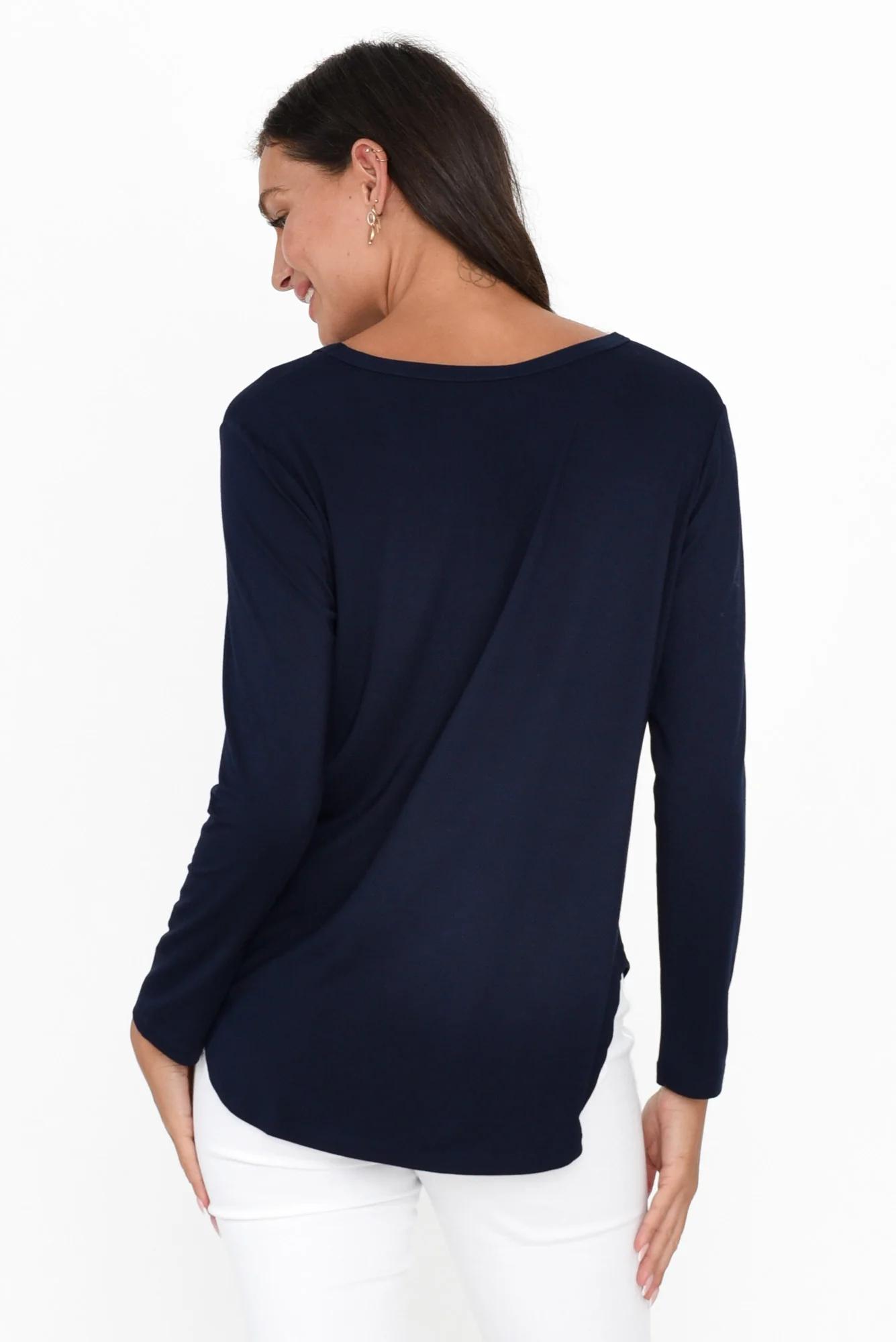 Sia Navy Bamboo V Neck Top