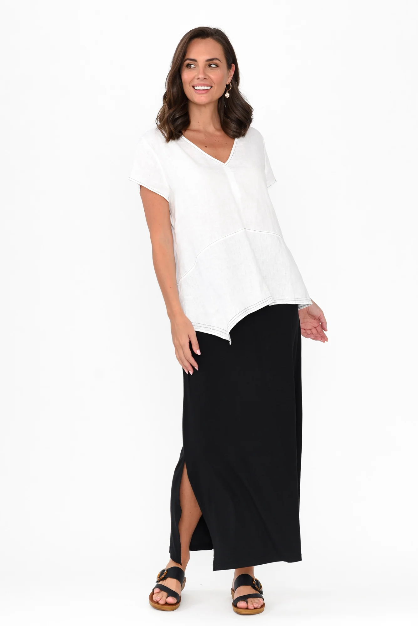 Black Micro Modal Long Panel Skirt