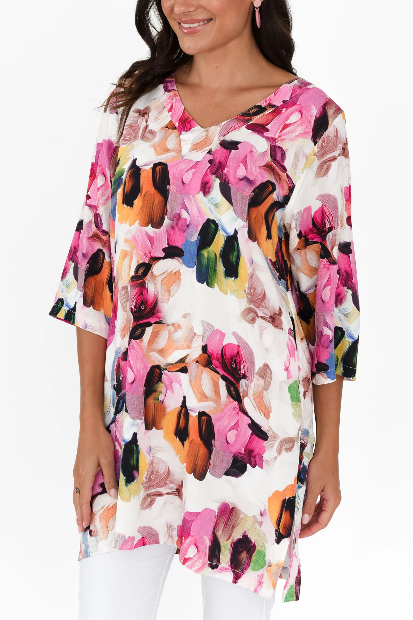 Enzo Purple Floral V Neck Tunic