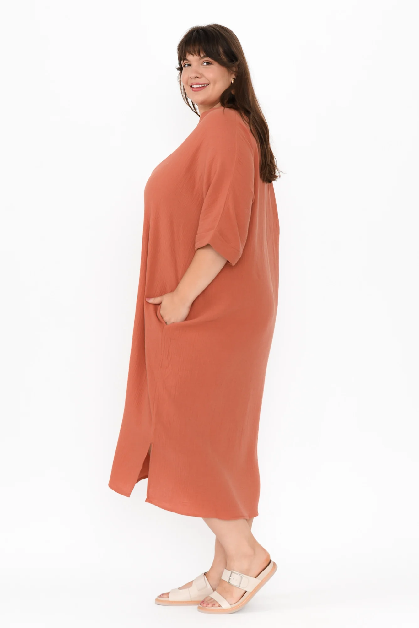 Juniper Rust Cotton Cheesecloth Dress