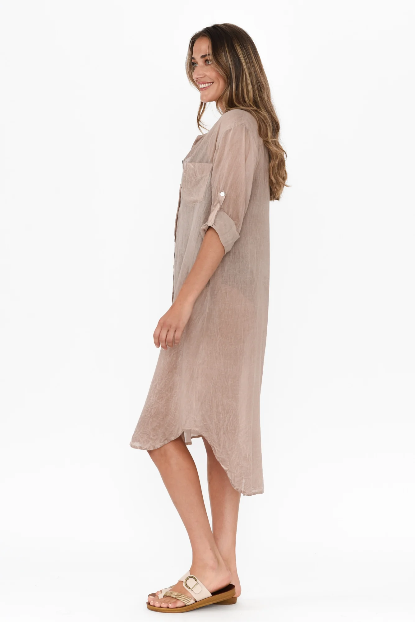 Hailey Taupe Cotton Button Kaftan