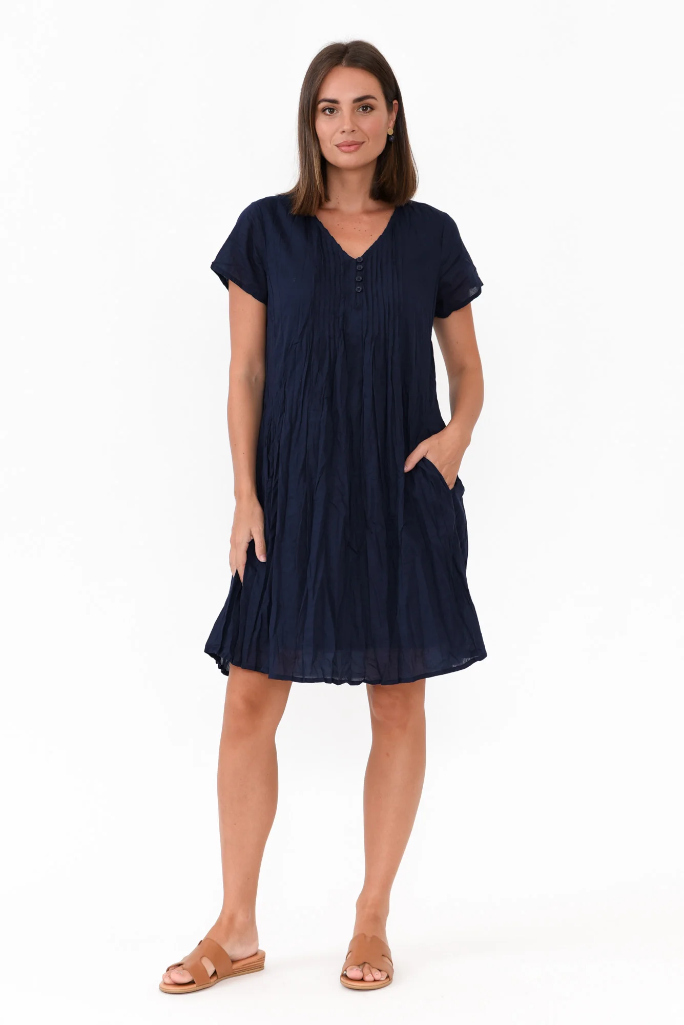Sabina Navy Crinkle Cotton Dress