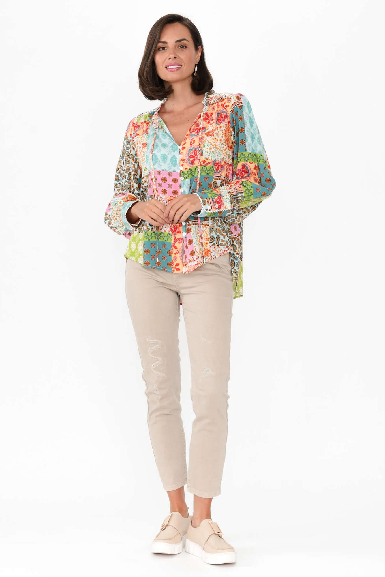 Sidra Yellow Mosaic Button Blouse