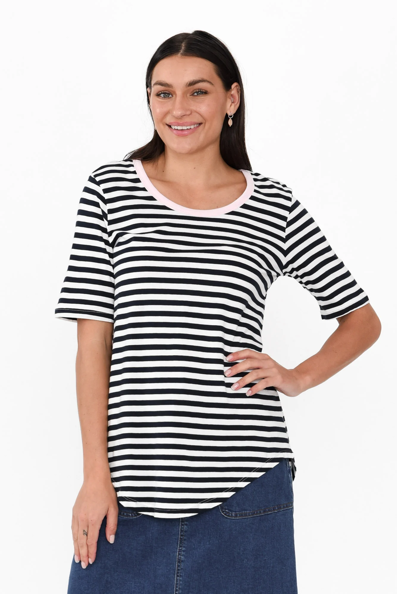 Ariana Navy Contrast Cotton Tee