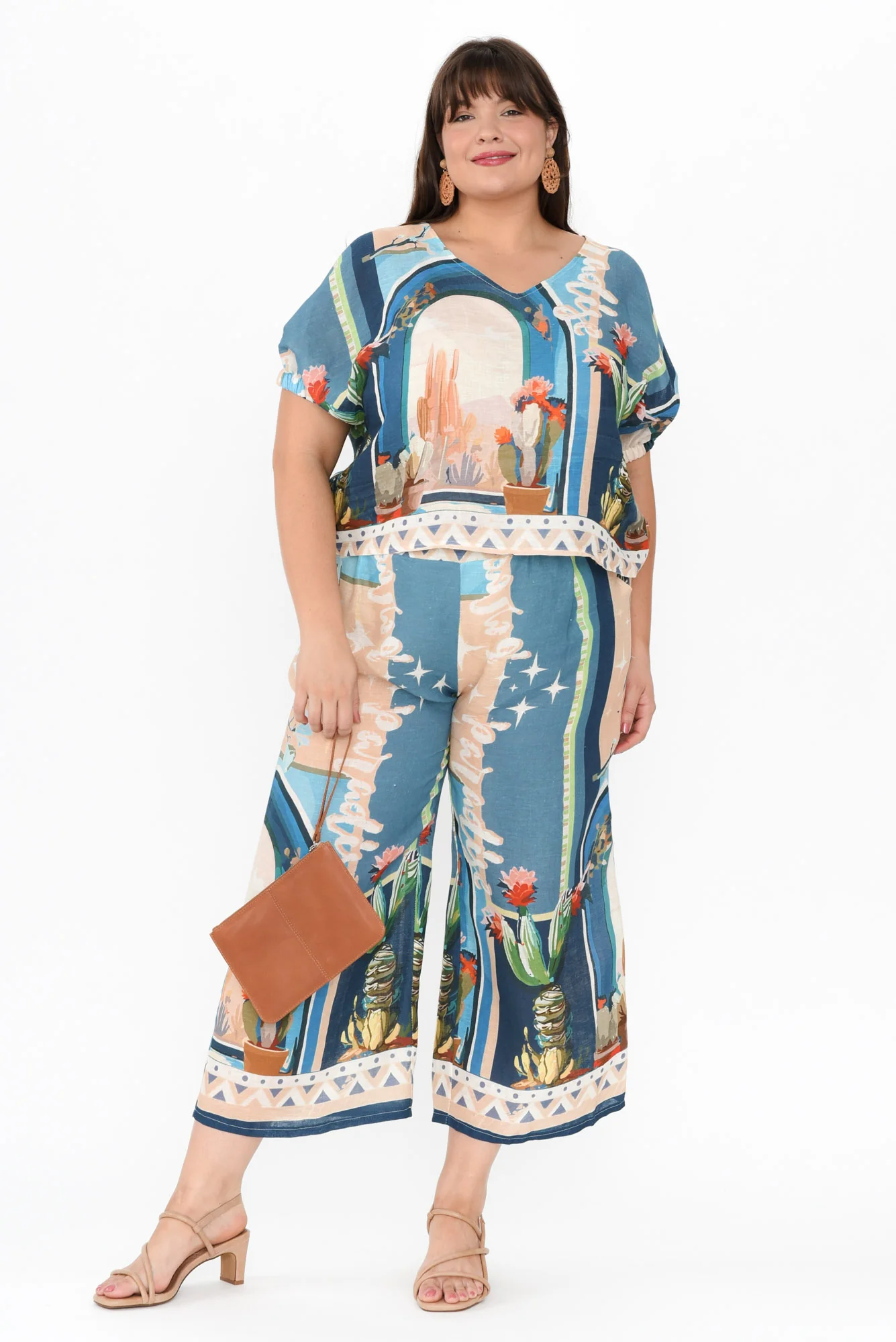 Sayuri Blue Cactus Linen Top