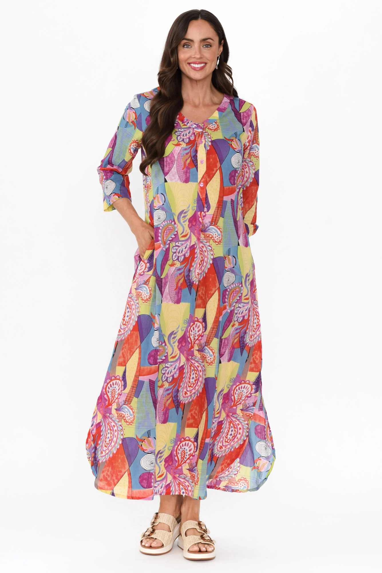 Apia Orange Geo Cotton Maxi Dress