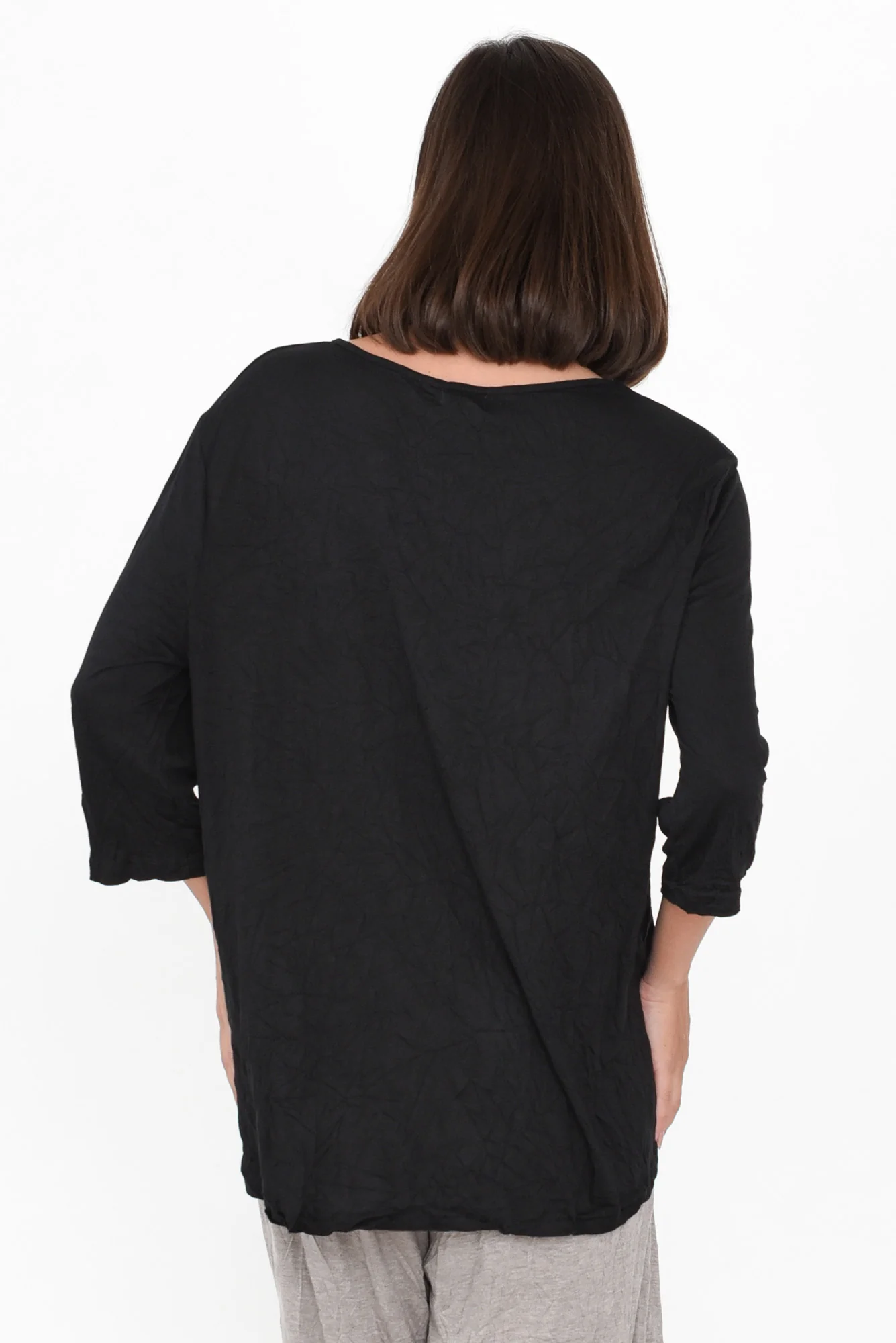 Julita Black Crinkle Cotton Top