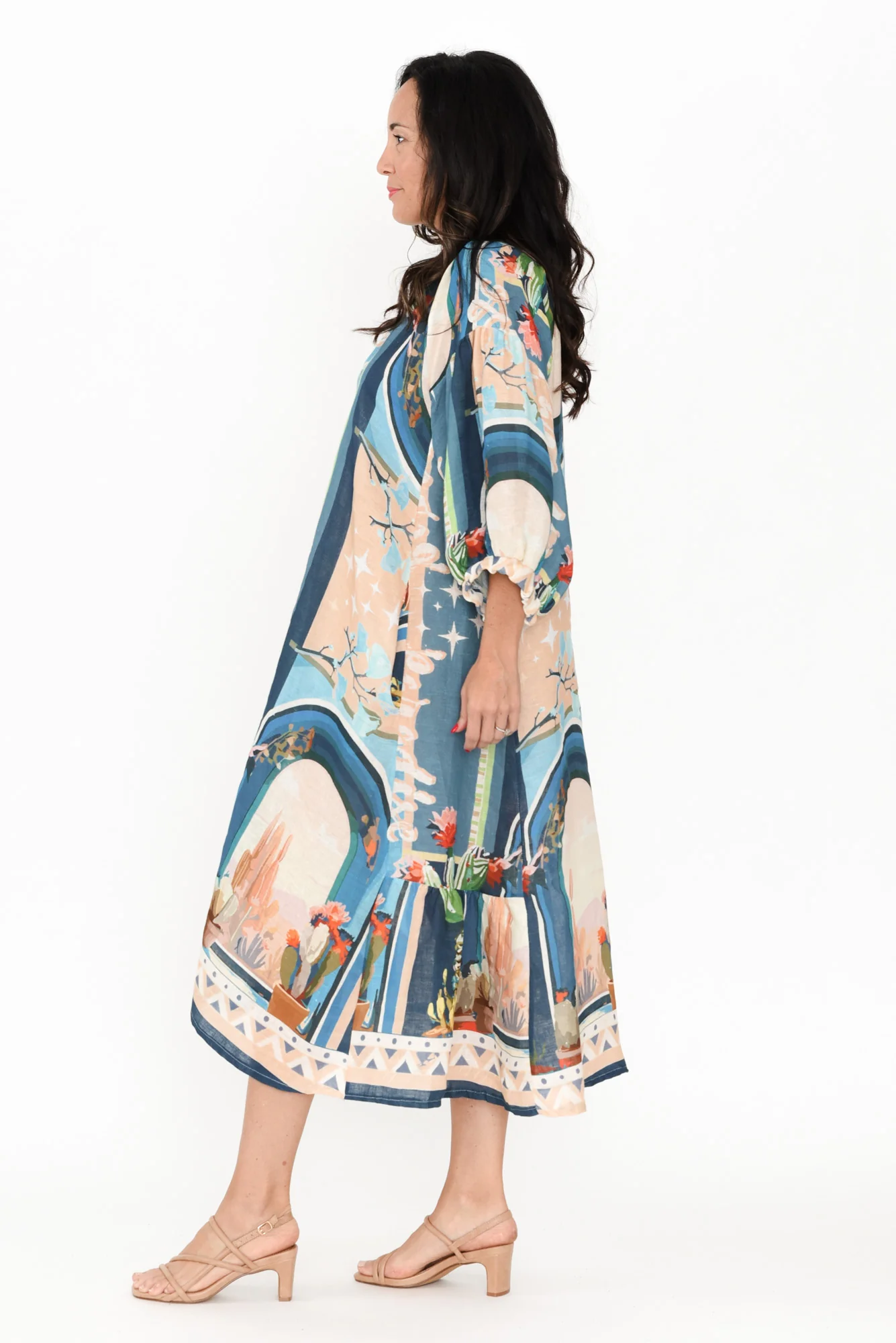 Deneva Blue Cactus Linen Dress