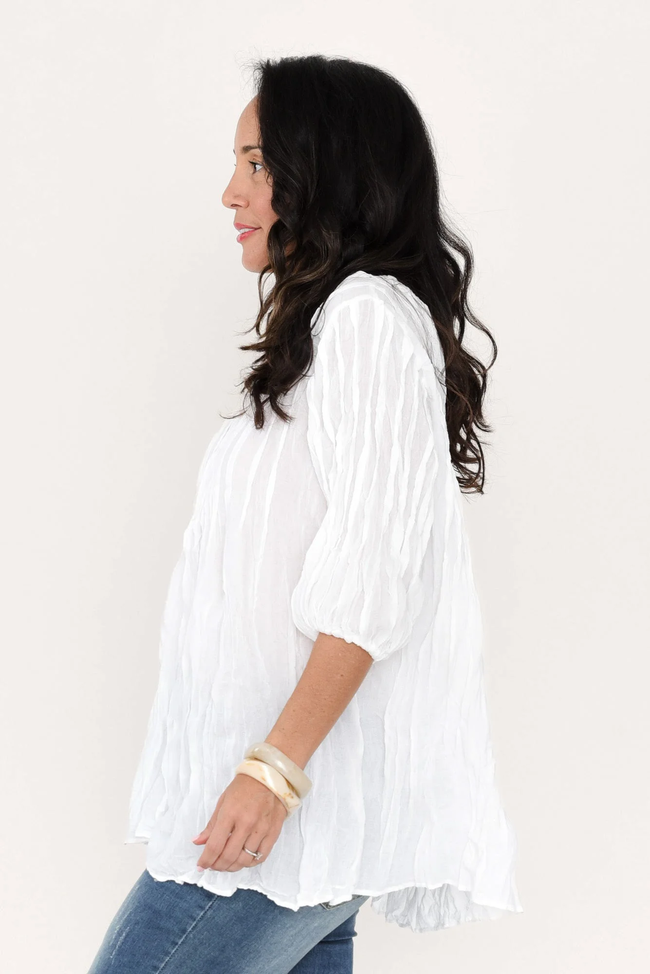 Selma White Crinkle Cotton Top