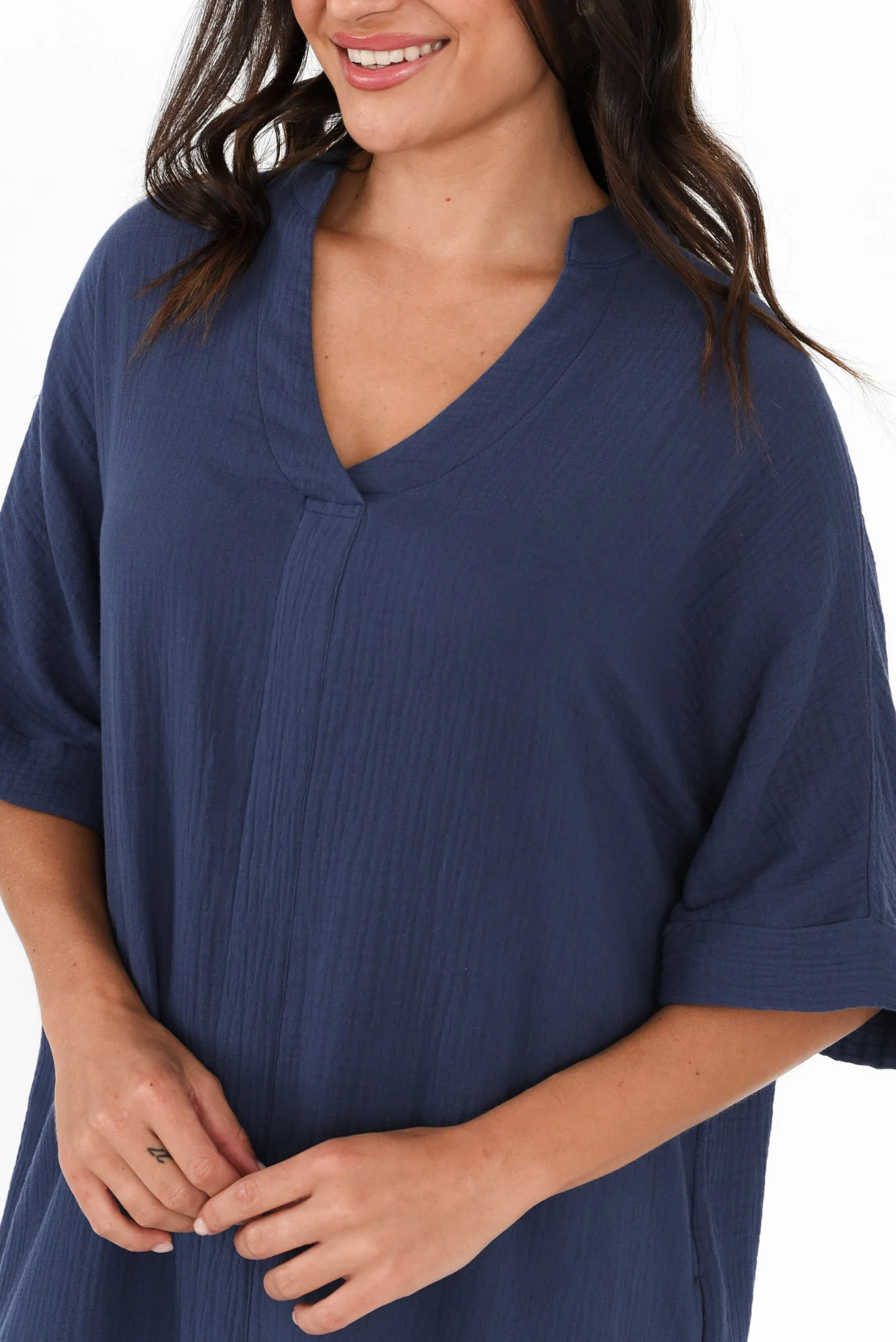 Juniper Navy Cotton Cheesecloth Dress