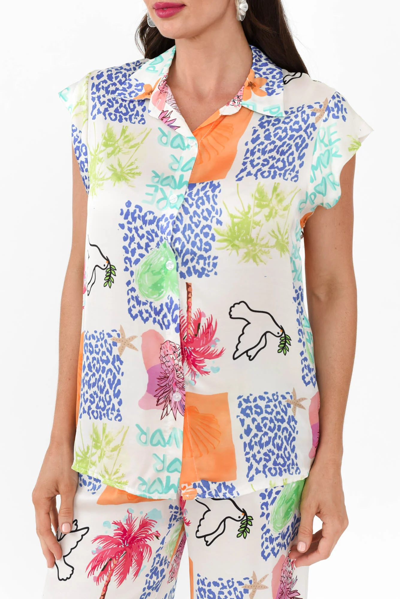 Odessa White Jungle Collared Shirt