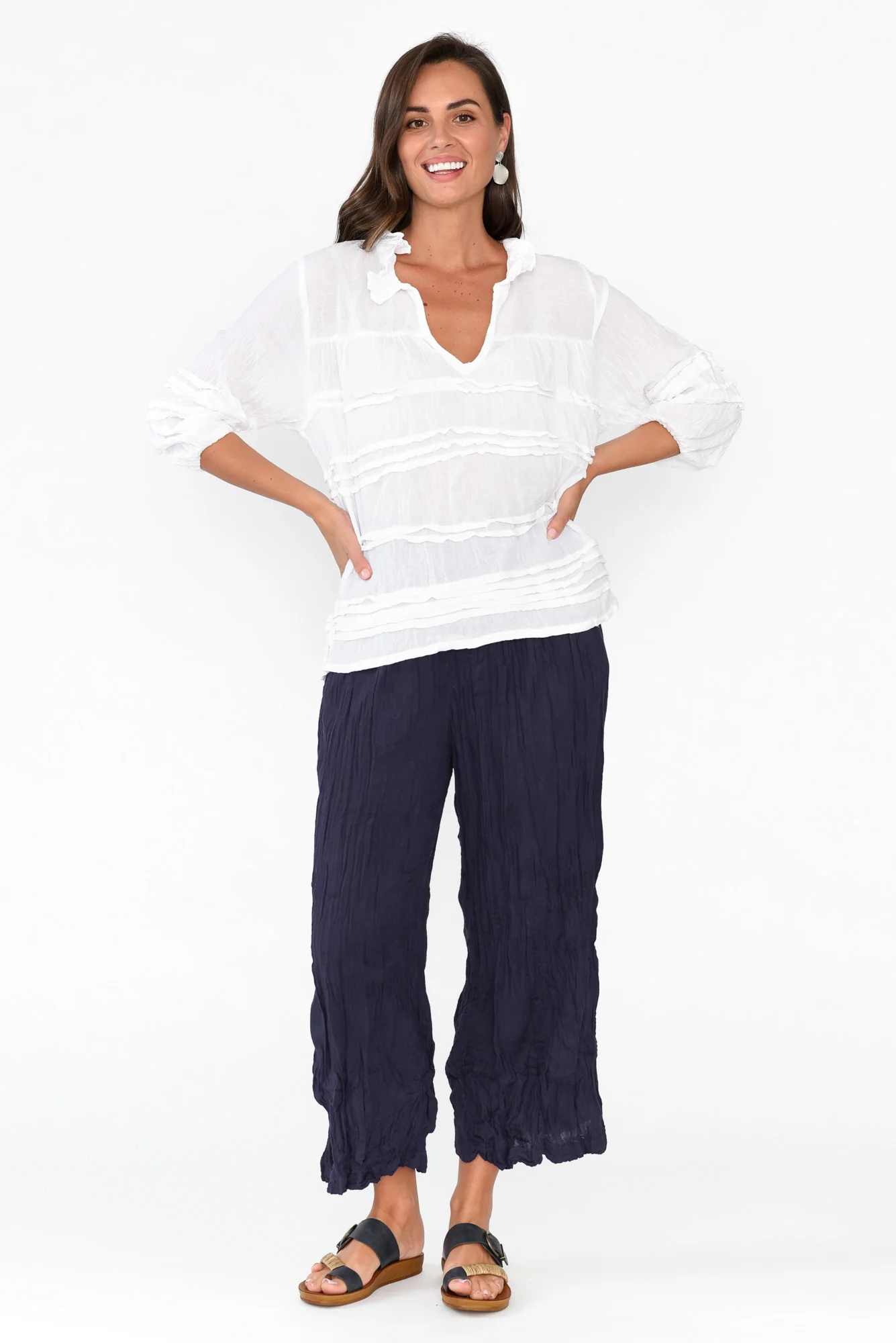 Costello Navy Crinkle Cotton Pants