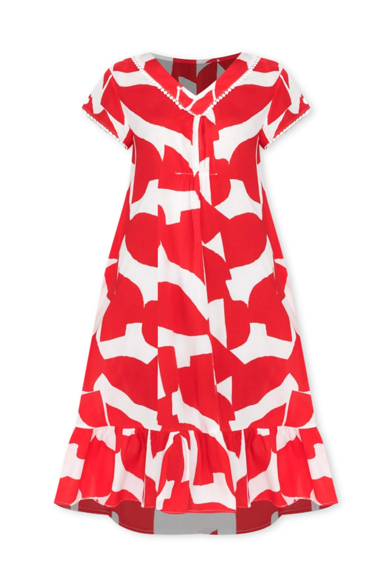 Karlie Red Abstract V Neck Dress