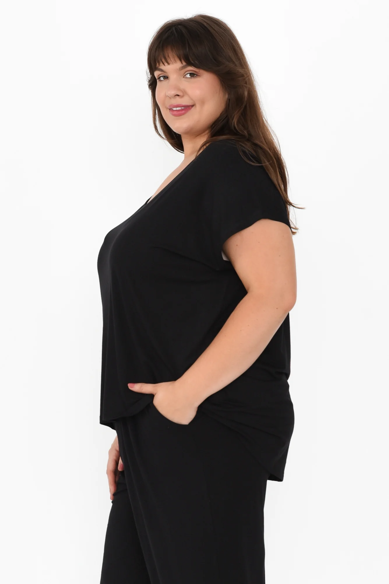 Jenner Black V Neck Tee